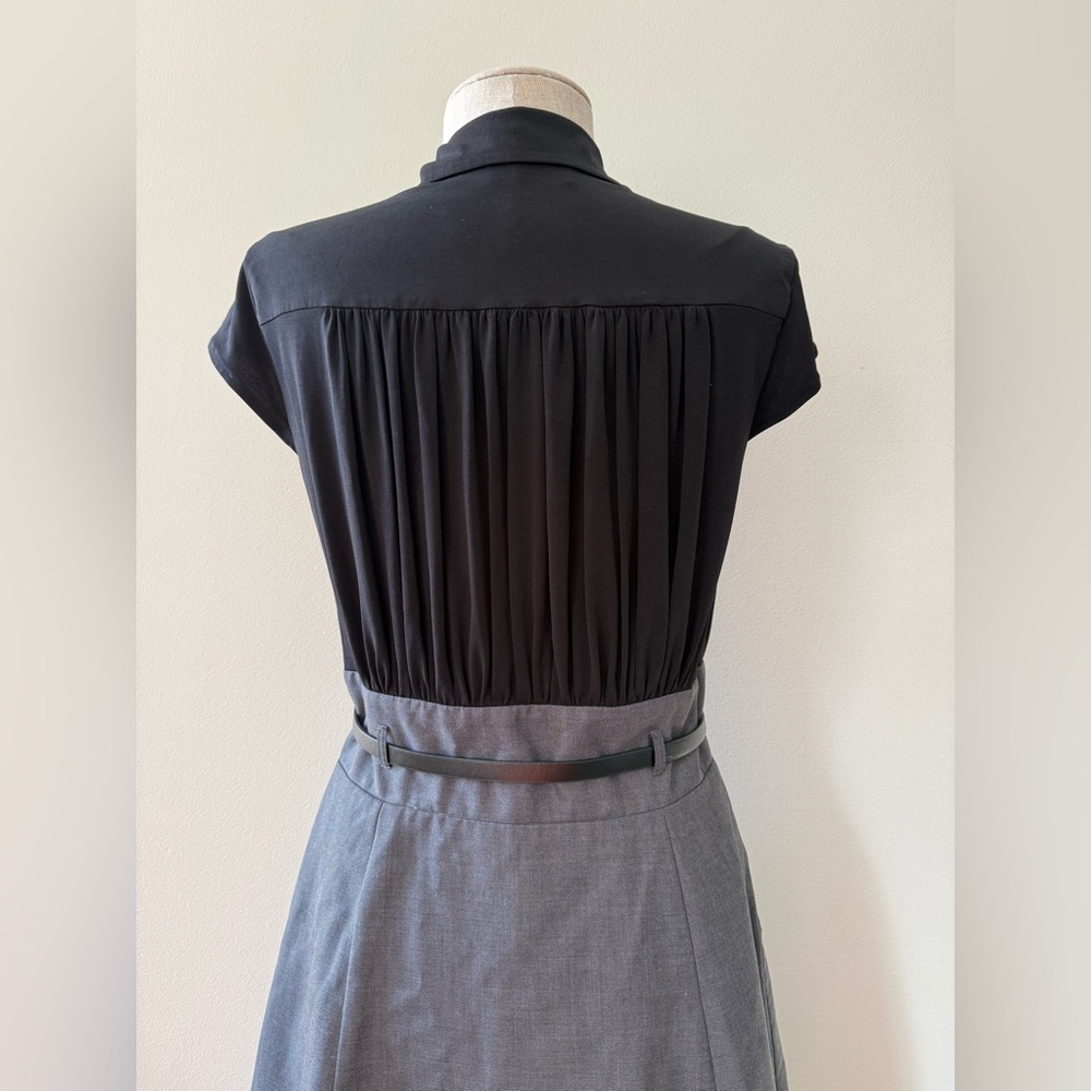 Calvin Klein Black Top with Gray Skirt Belted Dress - Picture 4 of 7